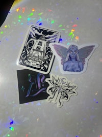 a group of stickers on a table